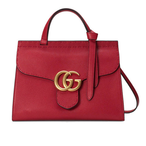 GUCCI/古馳  古琦女包 經典雙G 女士紅色皮質時尚單肩手提包 421890 A7M0T 6339