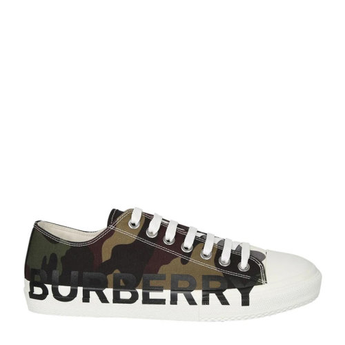 BURBERRY 男士棕色徽標印花迷彩棉質運動鞋帆布鞋板鞋 8041895