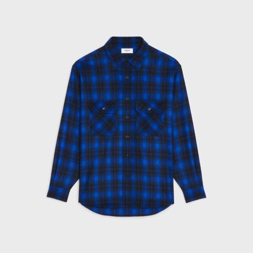  CELINE賽琳思琳 22年秋冬 男士 長袖襯衫 CHEMISE LOOSE FLANELLE CARREAUX 2C574994R.07RK