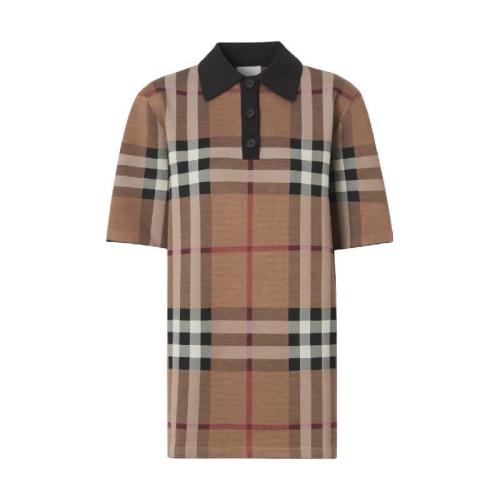  BURBERRY 22年秋冬 女士 格紋絲質混紡提花 Polo 衫 80434101 預定商品1-3周發貨