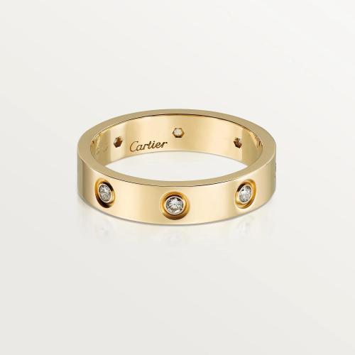  CARTIER 22年秋冬 女士 戒指 LOVE結婚對戒，鑲嵌8顆鉆石 18K黃金