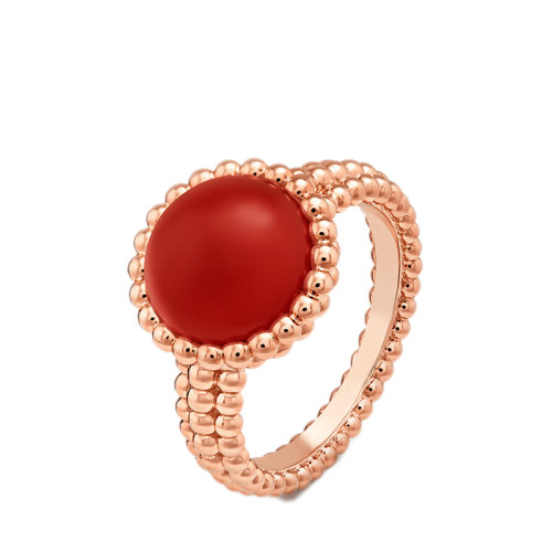 Van Cleef & Arpels/梵克雅寶 Perlée couleurs系列 18K金玫瑰金鑲嵌圓形紅玉髓戒指指環VCARP4DR00