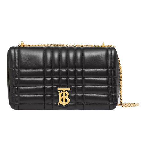 BURBERRY/博柏利 22新款 Lola系列 女士中號黑色絎縫小羊皮翻蓋磁扣開合字母金色金屬配件調節鏈條肩帶單肩斜挎包80594931