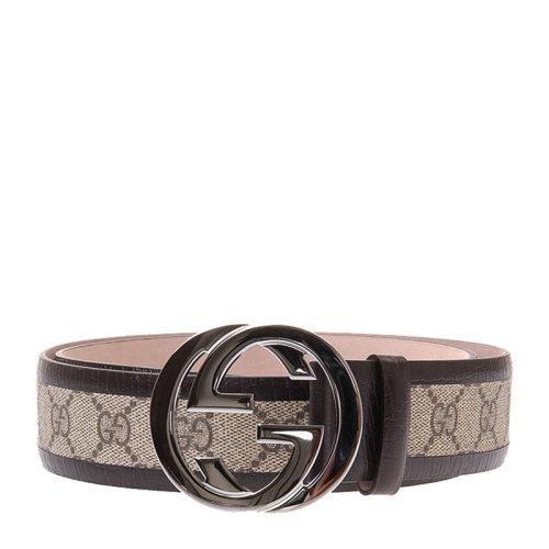 GUCCI/古馳 男士棕色時尚經典雙G壓花板扣式腰帶皮帶 142930-KGD1R-9643