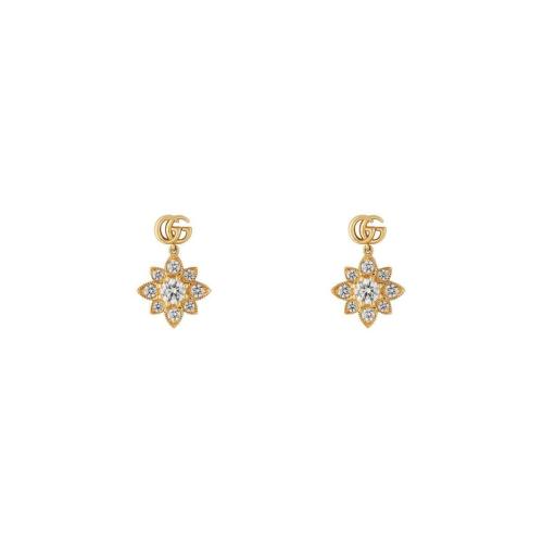  GUCCI古馳 22年秋冬 女士 Flora系列飾雙G 18K黃金鉚釘耳環 702390 J8540 8000