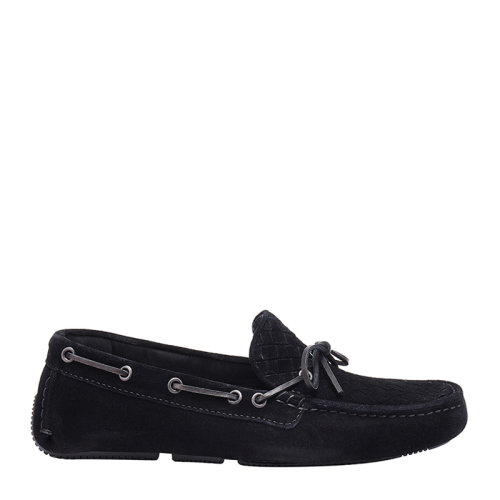 Bottega Veneta/葆蝶家 BV  男士黑色絨面皮質豆豆鞋一腳蹬懶人鞋駕車鞋平底鞋休閑鞋男鞋 308160-VFCA1-1000