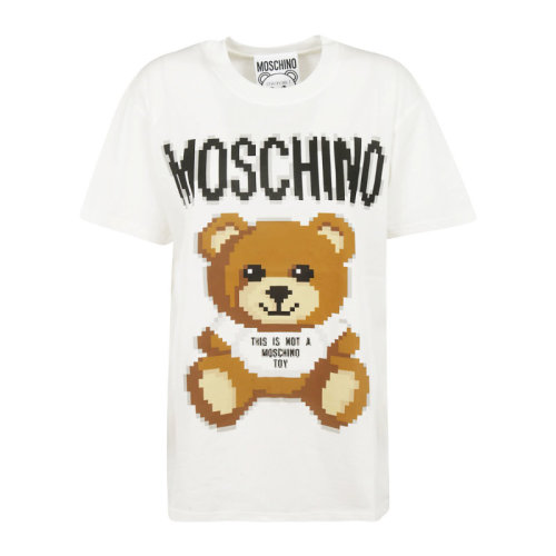 MOSCHINO/莫斯奇諾 女裝 像素小熊圖案  女士白色棉質(zhì)圓領(lǐng)時(shí)尚休閑春夏短袖T恤   3XA077691401002
