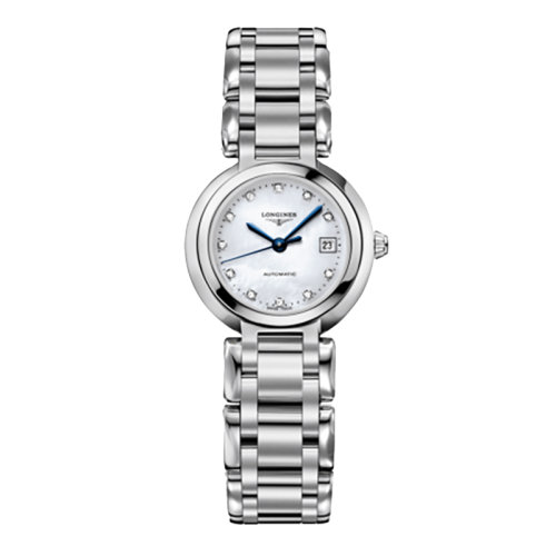 LONGINES/浪琴 心月系列 自動機械鑲鉆白珍珠貝母鋼鏈女表26.5毫米L8.111.4.87.6