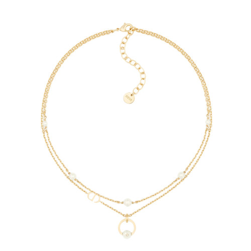 DIOR/迪奧 22新款PETIT CD系列 女士金色飾面金屬“CD”標(biāo)志白色樹脂珠飾項鏈N1819PTCCY_D03S
