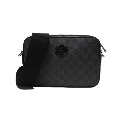 GUCCI/古馳【22秋冬新款】男士帆布配皮互扣式雙G單肩斜挎包雙G老花圖案 703468 92THF
