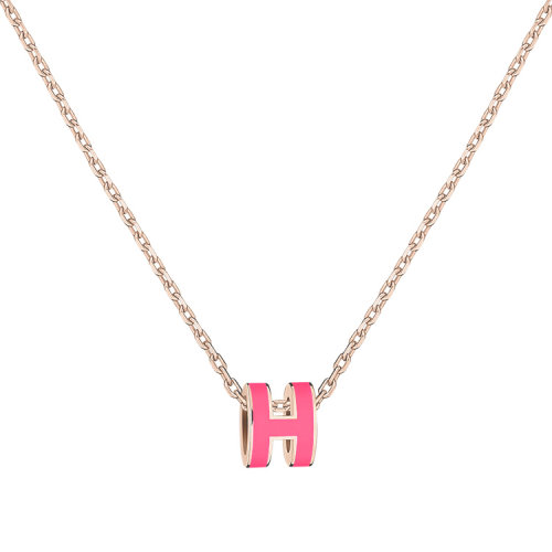 【主推】HERMES/愛馬仕 新款限量 Mini Pop H 玫紅色吊墜,玫瑰金色項鏈