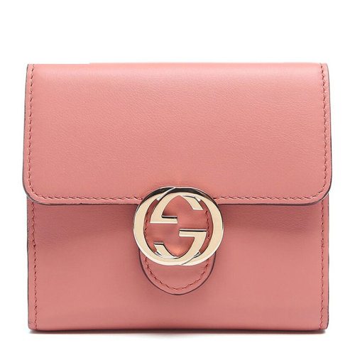 GUCCI/古馳 女士純色皮革經典雙G字母徽標裝飾按扣開合短款折疊翻蓋錢夾錢包卡包女包 369676-AP00G 多色可選