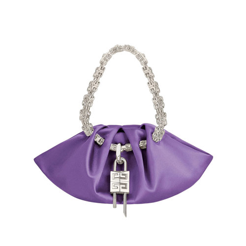 Givenchy/紀(jì)梵希 22新款 Kenny系列 女士迷你紫色緞布磁性開合拆卸掛鎖銀色立方鏈?zhǔn)直y色飾面金屬手提包BB50NTB1MK-520