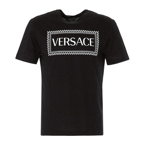 VERSACE 范思哲 男士 服裝  黑色圓領字母LOGO印花棉質T恤 男士短袖T恤