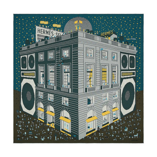 HERMES/愛馬仕 22年早春新款 Carré H 100 Faubourg Party系列 男士拼色羊絨真絲混紡圍巾H103808T04