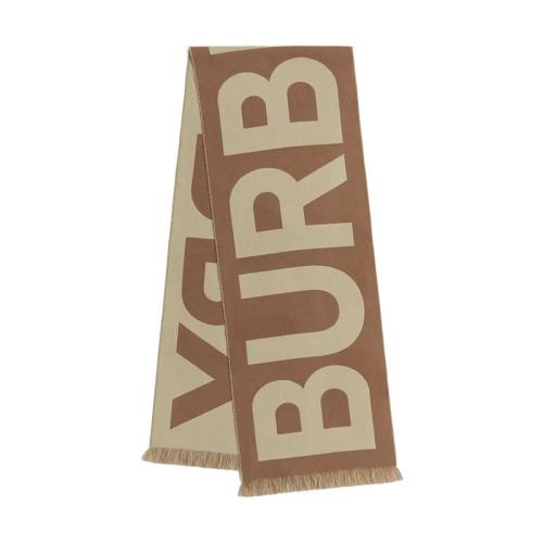 BURBERRY/博柏利 22年早春新款 男女同款樺木棕色純羊毛大LOGO流蘇運動風圍巾80457891