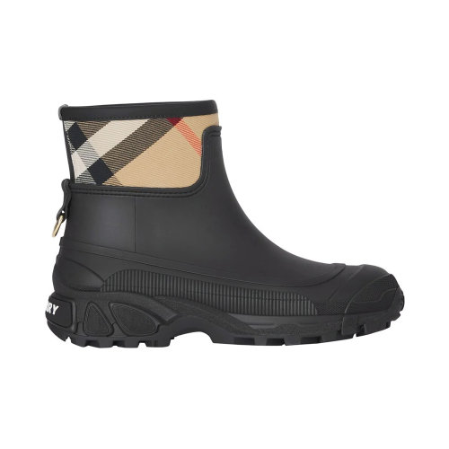BURBERRY/博柏利 女士黑色拼米色熱塑性聚氨酯格紋拼接套穿式雨靴踝靴 8041949