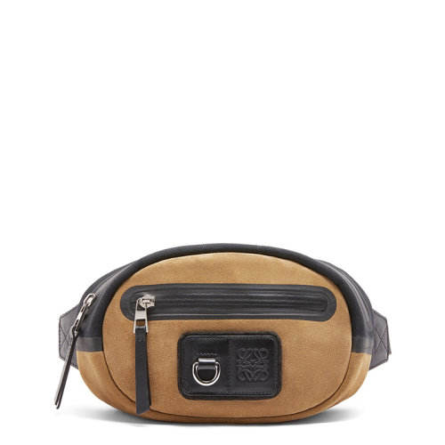 LOEWE/羅意威 20  男士黑色/深金色再生帆布和絨面革拉鏈開(kāi)合圓形腰包0010594794