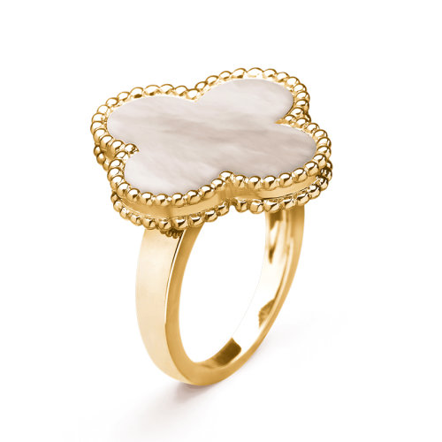 Van Cleef & Arpels/梵克雅寶 經典款MagicAlhambra系列 18K金黃金鑲嵌白色珍珠母四葉草戒指
