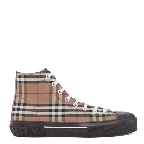 BURBERRY/博柏利 22年春夏新款 男士樺木棕色棉質Vintage格紋壓花徽標高幫運動鞋80556611