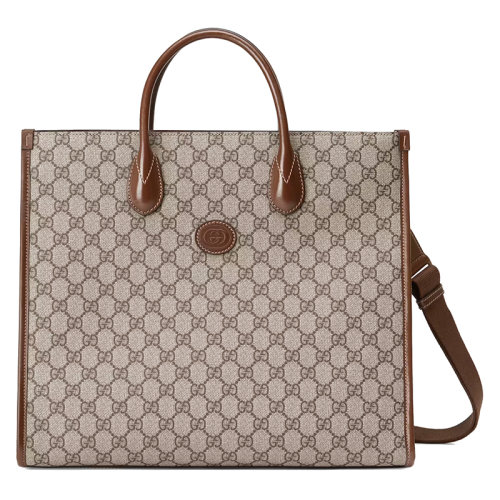 GUCCI/古馳  男士老花帆布皮革中號手提單肩托特包?67414892THG8563