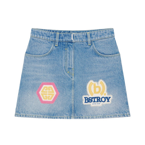 Givenchy/紀梵希 23年早春新款 BSTROY聯名系列 女士淺藍色純棉刺繡貼片牛仔短裙BW40KR5Y4B-452