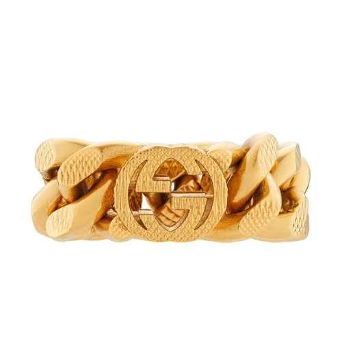 GUCCI/古馳 22新款 男女同款金色金屬飾雙G徽標(biāo)字母壓印圖案馬銜索鏈?zhǔn)浇渲钢腑h(huán)702514I46008005