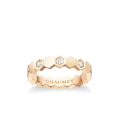 Chaumet/尚美 戒指/指環(huán) Bee My Love系列 女士18k金玫瑰金半鑲明亮切割鉆石幾何圖案戒指 084677