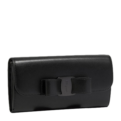 Salvatore Ferragamo/菲拉格慕 女士黑色牛皮蝴蝶扣錢包卡包女包 22-D269-691214（99新S級未使用）