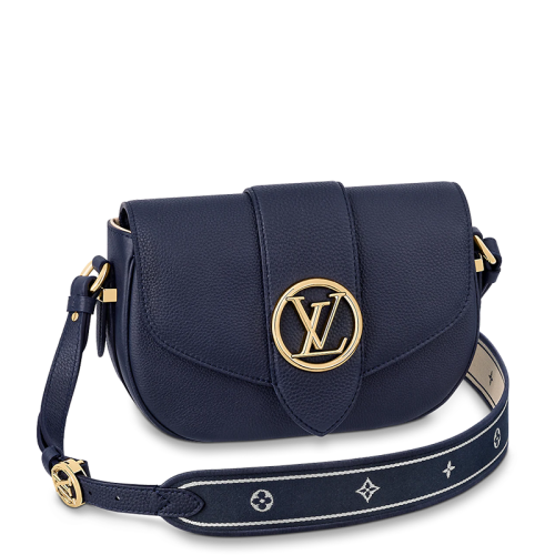 Louis Vuitton/路易威登 22春夏新款PONT 9 SOFT系列 女士中號海軍藍粒面牛皮革金扣翻蓋開合單肩斜挎包M59300