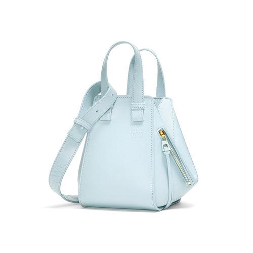 LOEWE/羅意威 22秋冬新款 Hammock系列 女士海藍色緞面小牛皮外部鉤扣壓紋標志同色配件調節肩帶肩背斜挎包A538H13X02-9514