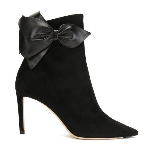 Jimmy Choo/周仰杰 黑色麂皮-蝴蝶結裝飾 女士 細跟 短靴 KASSIDY85SUN BLACK BLACK