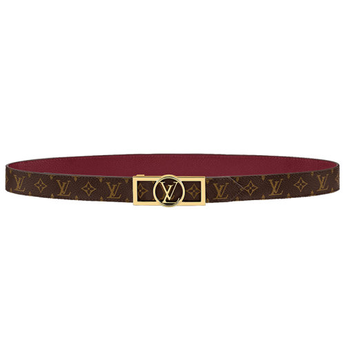 Louis Vuitton/路易威登 女士Monogram帆布和酒紅色小牛皮DAUPHINE金扣25毫米雙面腰帶M0326U