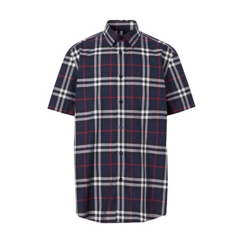  BURBERRY 22年秋冬 男士 短袖格紋棉府綢襯衫 80208721 預定商品1-3周發貨