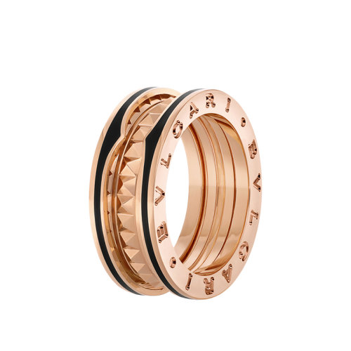 BVLGARI/寶格麗 B.ZERO1系列 玫瑰金嵌入黑陶瓷兩排搖滾戒指  戒指/指環  357996