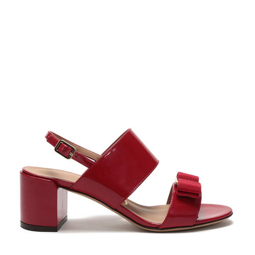 SalvatoreFerragamo/菲拉格慕 女士GIULIA1系列 漆皮蝴蝶結粗跟涼鞋 0725966