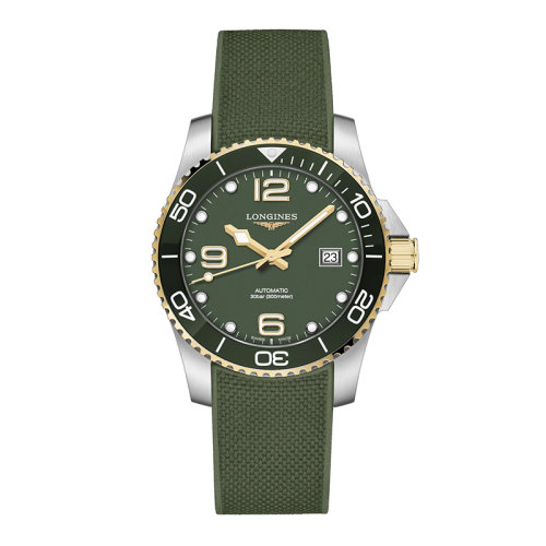LONGINES/浪琴 康卡斯潛水系列 男女同款自動機械機芯綠色亞光橡膠表帶表盤防反光抗磨損藍寶石表鏡41毫米手表L3.781.3.06.9