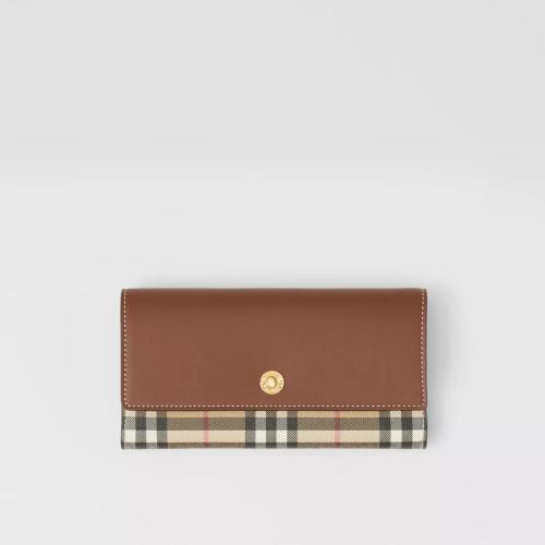  BURBERRY 22年秋冬 女士 Vintage 格紋拼皮革長款錢夾 80579731