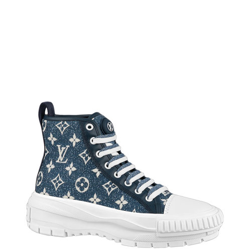Louis Vuitton/路易威登 22年早春新款 MONTANTE LV SQUAD系列 女士海軍藍色牛仔布老花印花高幫運動鞋帆布鞋1A9S12