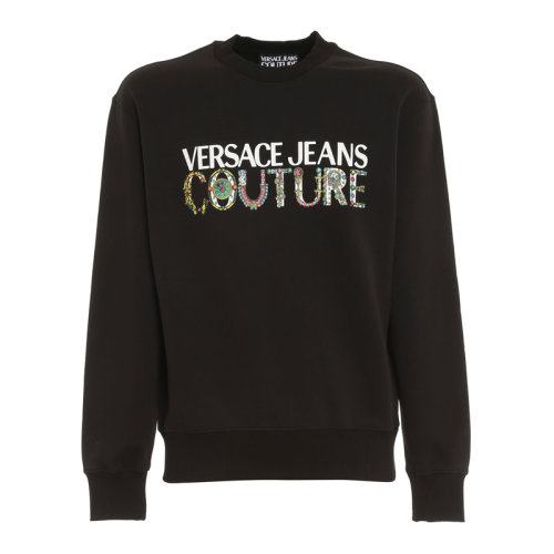 VERSACE JEANS/范思哲牛仔 男士黑色棉質經典字母徽標印花裝飾圓領長袖上衣衛衣運動衫套頭衫 71GAIF02-CF00F-899