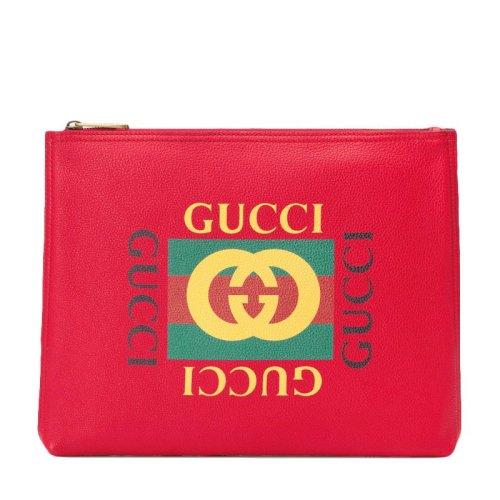 GUCCI 古馳  男女同款紅色皮革LOGO標識時尚休閑手拿包 500981-0GDAT-6461紅色