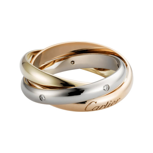 CARTIER/卡地亞 TRINITY系列 18K金白金黃金玫瑰金三色三環鑲鉆戒指  B4088500