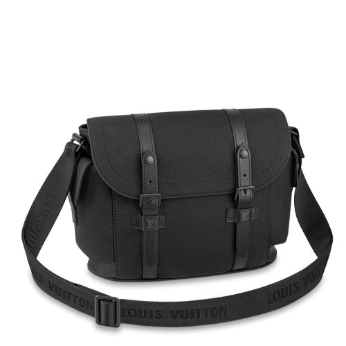 Louis Vuitton/路易威登 22春夏新款CHRISTOPHER系列 男士黑色紋理牛皮革黑扣彈簧扣配可拆卸肩帶單肩斜跨郵差包M58476