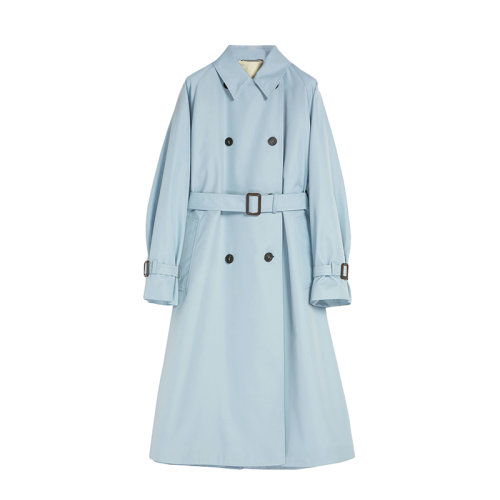 MaxMara/麥絲瑪拉 22年早春新款 CANASTA系列 女士天藍色棉質混紡華達呢防水長款風衣夾克5021012706005