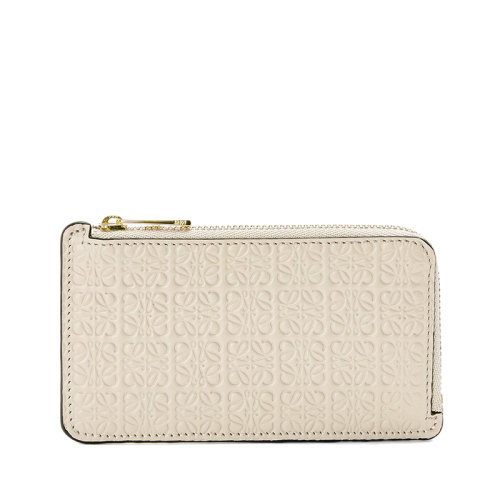 LOEWE/羅意威 Repeat系列 女士淺燕麥色徽標壓花小牛皮拉鏈卡包零錢包00106423