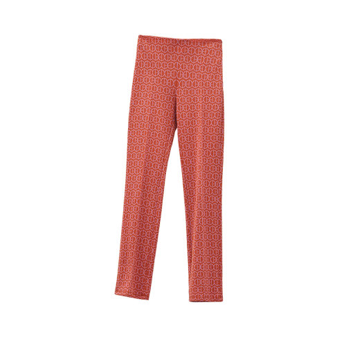 HERMES/愛馬仕 22年春夏新款 女士血橙色純棉Round H圖案微提花長褲H2E4408DY2J36