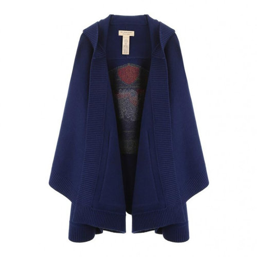 BURBERRY/博柏利  巴寶莉 女士 潮流 背部刺繡圖案 深藍(lán)色針織斗篷圍巾/披肩披肩 80072131