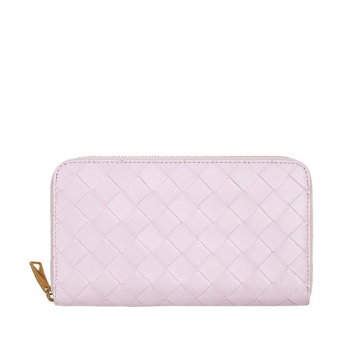 Bottega Veneta/葆蝶家 22春夏新款 女士水洗幸福粉色I(xiàn)ntrecciato編織皮革拉鏈錢包608053VCPP25903