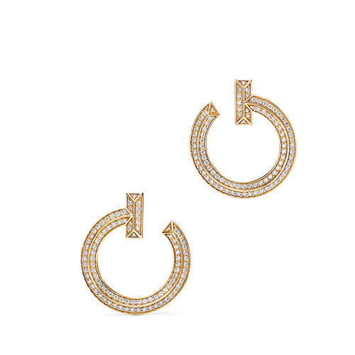 Tiffany & Co./蒂芙尼  T1系列 18K金黃金和明亮式切割鉆石耳環68408091