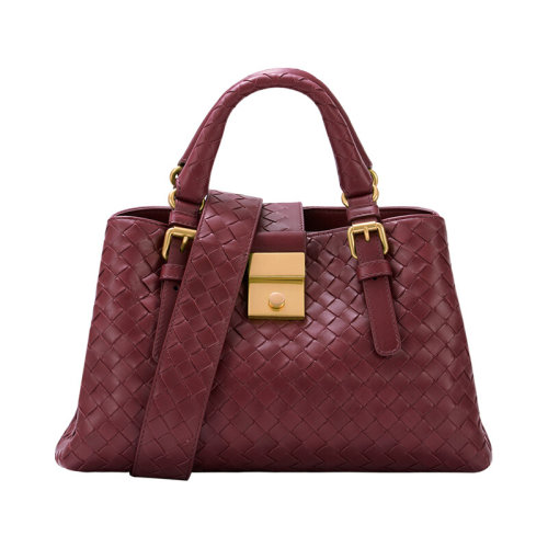 Bottega Veneta/葆蝶家 寶緹嘉 女士 方形包 編織紋酒紅色皮質手提包單肩包 576337VQ13C6208 HJH0015X